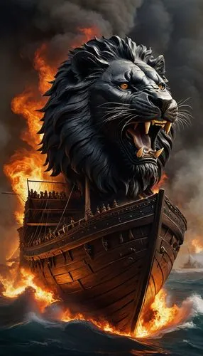 ironclad warship,viking ship,viking ships,jon boat,maelstrom,longship,lion - feline,galleon,to roar,sea fantasy,black dragon,galleon ship,phoenix boat,fantasy picture,hellenistic-era warships,heroic fantasy,victory ship,roaring,cat warrior,god of the sea,Conceptual Art,Fantasy,Fantasy 11