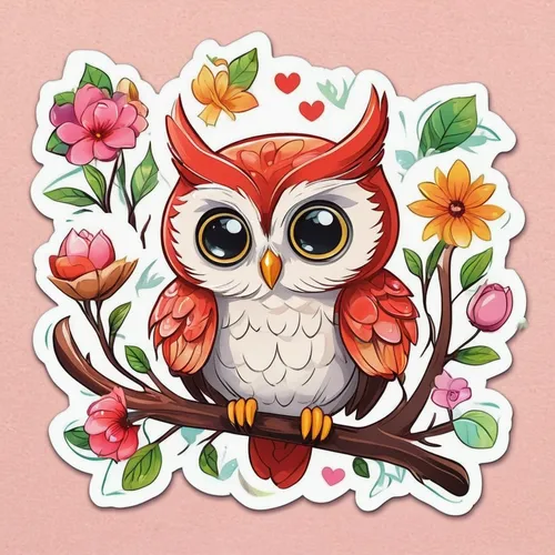 sweet kawaii owlette, cute scene, woodland, flowers, birds, cartoon, watercolor, highly detailed,kawaii owl,sparrow owl,boobook owl,flower and bird illustration,small owl,owl,owl background,owl art,ow