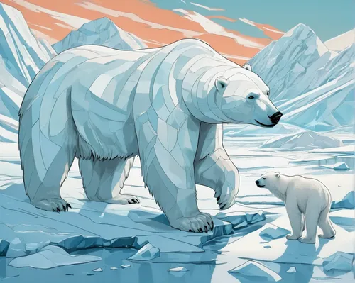 In the freezing Arctic, Tad encounters a polar bear. Illustrate his fear and desperation as he tries to find a way to escape.,polar bear children,polar bears,ice bears,ice bear,icebear,polar,polar bea