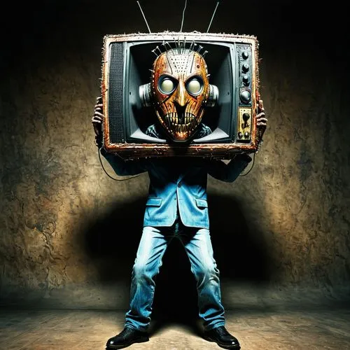 tv head loud speaker,television program,watch tv,television character,two face,cable television,television,scarecrow,gas mask,television accessory,tv show,viewers,respirators,tv,anonymous mask,tv chan