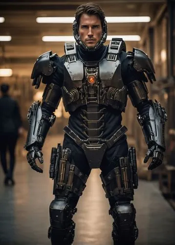 war machine,district 9,steel man,cyborg,carapace,terminator,enforcer,crossbones,cable,cybernetics,spartan,mercenary,heavy armour,suit actor,military robot,pollux,mech,mecha,armored,ballistic vest,Photography,General,Cinematic