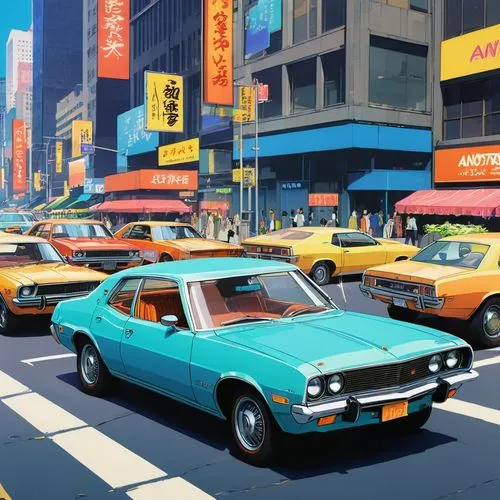 retinue,datsuns,datsun,allegro,opala,alfetta,taxis,new york taxi,fiat 130,gtos,shakotan,yellow taxi,tokyoites,taxicabs,declasse,cameros,ford granada,camaros,corolla,yuans,Illustration,Japanese style,Japanese Style 03