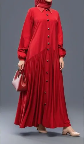 3d fashion drawing of long maxi  pelisee abaya for Muslim hijab for girl with Muslim hijab for very chic women big women with red pilsee dress with bottoms  with elasticated with bottoms ,an aba women