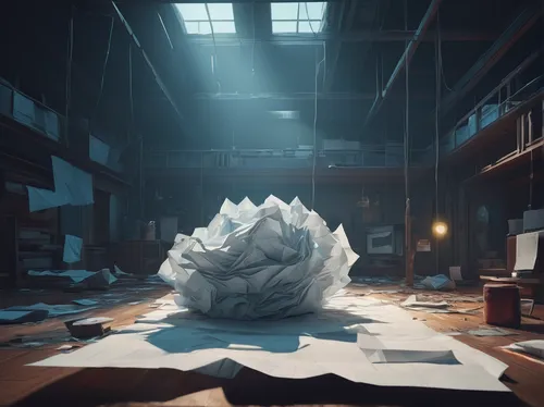 Write a suspenseful scene where a crumpled sheet of paper holds a vital clue.,ball of paper,low poly,low-poly,paper ball,polygonal,salt flower,folded paper,crumpled paper,rolls of fabric,paper rose,wr