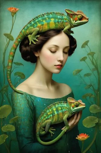 woman frog,crocodile woman,amphibian,amphibians,reptiles,emerald lizard,green lizard,green dragon,spring salamander,salamander,green frog,the zodiac sign pisces,fantasy art,true salamanders and newts,woodland salamander,reptilia,horoscope pisces,fantasy portrait,snake charming,green snake,Illustration,Realistic Fantasy,Realistic Fantasy 35