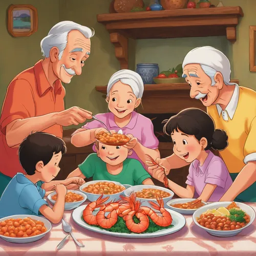 acerola family,kids illustration,grandparents,game illustration,herring family,arrowroot family,pappa al pomodoro,menemen,sicilian cuisine,international family day,cooking book cover,food and cooking,grandchildren,food preparation,legume family,italian food,parsley family,harmonious family,italians,portuguese food,Illustration,Children,Children 01