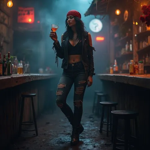 bartender,elektra,neon drinks,smoking girl,jaggar,nightcaps