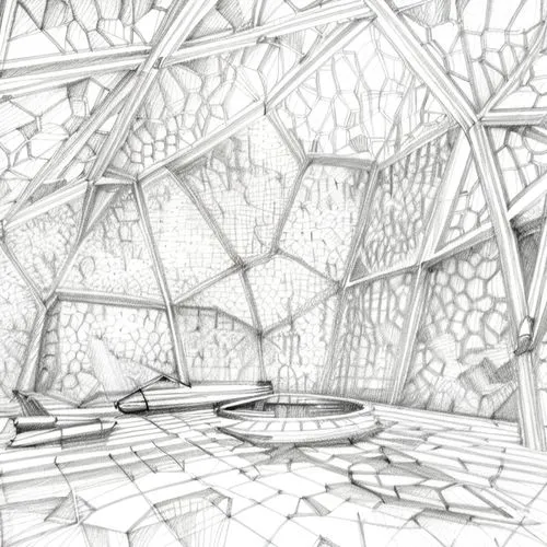 honeycomb structure,wireframe,wireframe graphics,ufo interior,roof structures,building honeycomb,structures,terrarium,frame drawing,greenhouse,panoramical,honeycomb grid,lattice,lattice window,musical