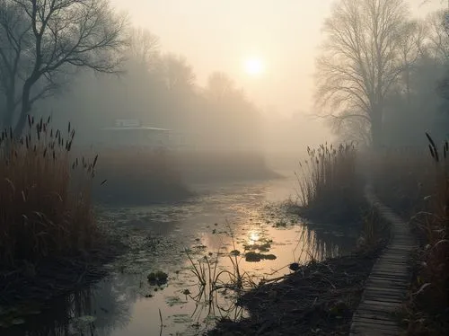 spreewald,morning mist,backwater,foggy landscape,autumn morning,autumn fog,polders,bayou,towpath,winter morning,swamp,morning fog,wetland,swampy landscape,mists,marshlands,waterway,swamps,syberia,deviantart,Photography,General,Realistic