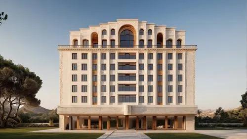 a very big pretty white building with lots of windows,rotana,largest hotel in dubai,kempinski,auc,qasr al watan,habtoor,Photography,General,Natural