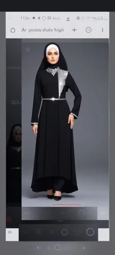 3d fashion drawing for long maxi black abaya for Muslim hijab  with  sequin with silver maxi long maxi with black heijab.black veil ,a computer screen showing a nun in black,nun,nunsense,postulant,cle