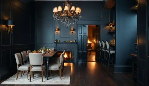 dark cabinetry,dark cabinets,dining room,blue room,contemporary decor,claridge,Photography,General,Fantasy