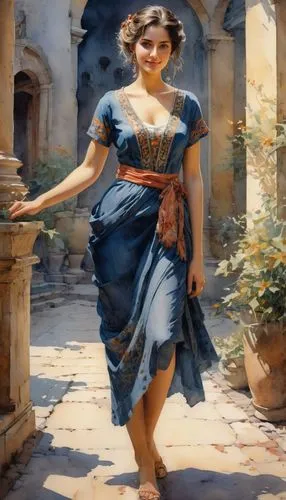 girl in a long dress,woman walking,follieri,flamenca,martindell,a girl in a dress,ledonne,woman playing,jansons,principessa,nestruev,messalina,dmitriev,donsky,hildebrandt,young woman,italian painter,ioannides,palizzi,juliet,Art,Classical Oil Painting,Classical Oil Painting 32