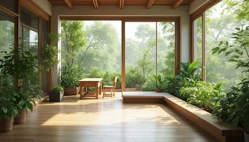 sunroom,japanese-style room,bamboo curtain,teahouse,bamboo plants,ryokan,indoor,conservatory,ryokans,veranda,home landscape,houseplants,indoors,wooden windows,conservatories,green living,zen garden,verandah,tropical house,bamboo forest,Photography,General,Realistic