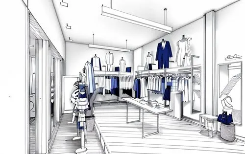 dress shop,shop-window,blauhaus,laundry shop,showroom,shopwindow,blue and white porcelain,shop window,display window,store window,garment racks,watercolor paris shops,paris shops,storefront,shop fittings,school design,workroom,boutique,parlour,blueprints,Design Sketch,Design Sketch,None