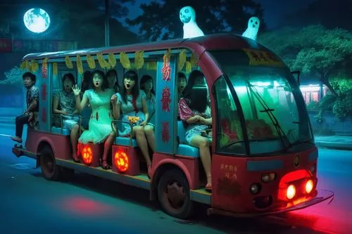 hijet,moon car,spacebus,christmas caravan,volkswagenbus,minibus,children's ride,ice cream van,rickshaws,autorickshaw,schoolbus,shuttle bus,school bus,microbuses,ghost train,palanquin,yatai,qabus,halloween car,rickshaw