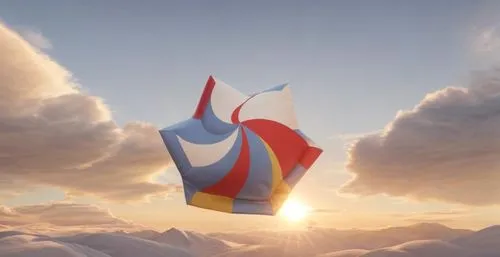 the sun shines behind the mountain range under a colorful kite,inflated kite in the wind,sailing paragliding inflated wind,thatgamecompany,figure of paragliding,paraglider sunset,sails of paragliders,