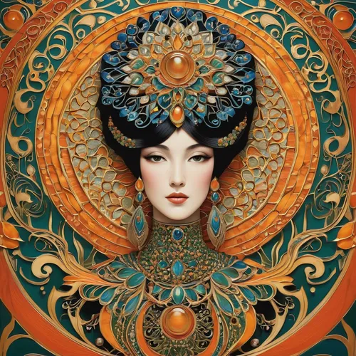 art nouveau design,art nouveau,art deco woman,garuda,amano,art deco ornament,oriental princess,headdress,gemini,art deco,priestess,peacock,zodiac sign gemini,cleopatra,mandala,medusa,geisha,fantasy portrait,virgo,art nouveau frame,Illustration,Retro,Retro 26