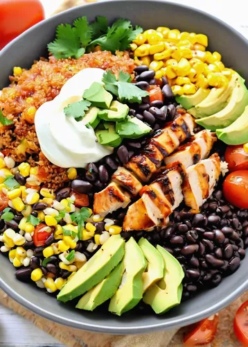 Grilled BBQ Chicken Quinoa Bowls ~ Grilled chicken slathered in homemade bbq sauce served over broth infused quinoa loaded with cheese, black beans, corn, tomatoes, and avocado ~ The Complete Savorist