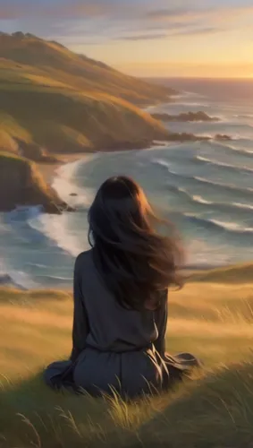 girl on the dune,clifftop,landscape background,the horizon,horizons,world digital painting,clifftops,windswept,cliffside,little girl in wind,digital painting,windblown,korra,cliffsides,oceanview,sunri