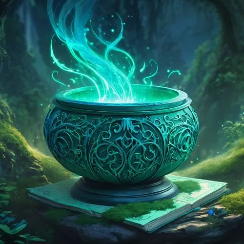 magical pot,cauldron,druid stone,magic grimoire,golden pot,flora abstract scrolls,urn,potion,spell,artifact,garden pot,healing stone,divination,runes,scrolls,potter's wheel,lotus stone,candlemaker,candy cauldron,witch's hat icon,Conceptual Art,Fantasy,Fantasy 02