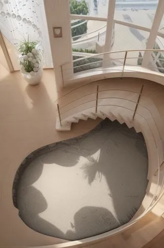 floor fountain,circular staircase,sand clock,penthouse apartment,elbphilharmonie,water stairs,winding staircase,sky apartment,outside staircase,roof lantern,clay floor,window with sea view,whirlpool pattern,musical dome,spiral staircase,sky space concept,great room,glass roof,staircase,interior design,Common,Common,Natural