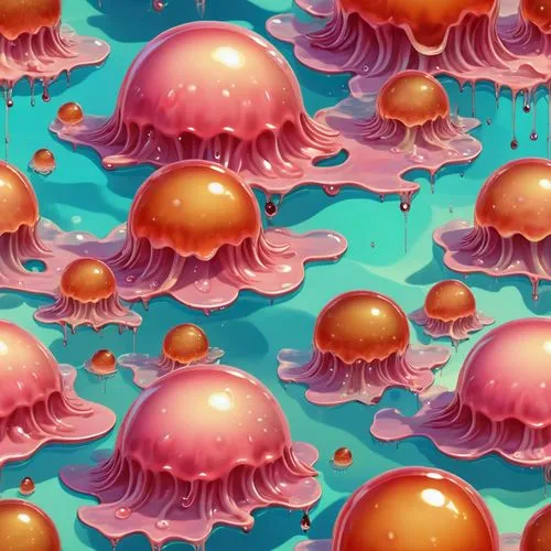 mushroom landscape,mushroom island,slimes,cupcake background,kaleidoscape,cartoon video game background,Illustration,Abstract Fantasy,Abstract Fantasy 11