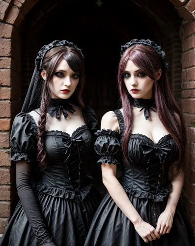 Two gothic style maids,gothic portrait,gothic style,gothic dress,porcelain dolls,gothic,victorian style,victoriana,joint dolls,gothic woman,vampyres,dark gothic mood,victorians,gothicus,doll looking i