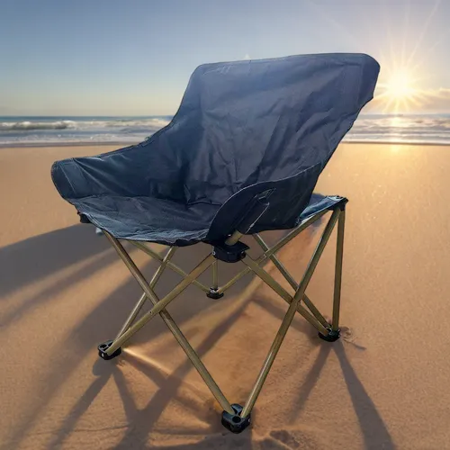 The sun-kissed beach stretched out as far as the eye could see, with its golden sands meeting the crystal-clear waters of the ocean.

,camping chair,beach furniture,folding chair,beach chair,beach ten