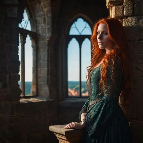 celtic queen,merida,rapunzel,celtic woman,girl in a long dress,games of light,girl in a historic way,ariel,fantasy woman,maci,enchanting,redheads,the enchantress,celtic harp,redhair,green dress,kings landing,a girl in a dress,a princess,red-haired,Photography,General,Fantasy