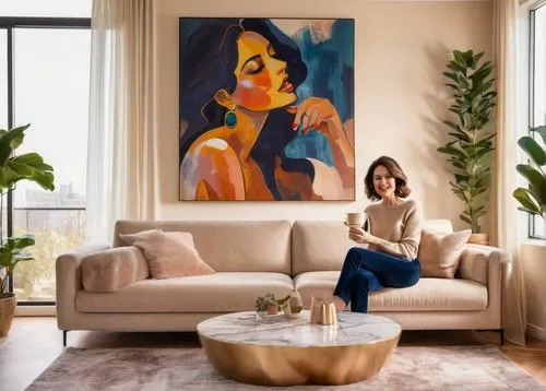 apartment lounge,airbnb icon,living room,modern decor,hoboken condos for sale,portrait of christi,livingroom,the living room of a photographer,gallerist,custom portrait,mid century modern,artist portrait,mousseau,contemporary decor,interior design,paintings,interior decor,boho art,ekornes,shared apartment,Conceptual Art,Oil color,Oil Color 21