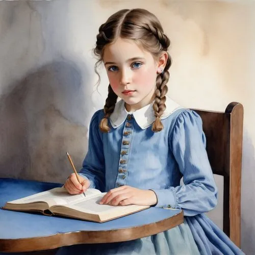 girl studying,little girl reading,timoshenko,child's diary,heatherley,young girl,Illustration,Paper based,Paper Based 23