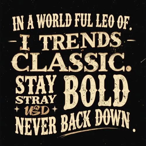 Quote: “In a world full of trends, I remain a classic. Stay true, stay bold, and never back down.”
Font Style: Bold gangster font, perhaps with a slight slant or shadow for depth.,a poster with words 