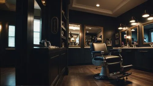 barber shop,barber chair,salon,barbershop,beauty room,barber,hairdressing,hairdressers,beauty salon,dressing table,the long-hair cutter,dark cabinetry,hairdresser,hair dresser,dark cabinets,management