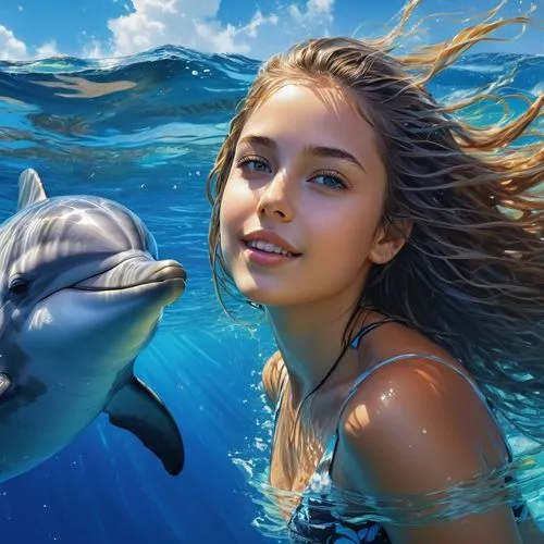 girl with a dolphin,trainer with dolphin,wyland,dolphin rider,dolphin swimming,underwater world,dolphin,oceanic dolphins,dolphin show,two dolphins,dolphin background,whitetip,delphinus,sea life underwater,dolphins,dolphins in water,delphin,sea life,mooring dolphin,marine mammals,Conceptual Art,Fantasy,Fantasy 12