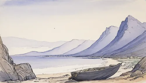 baffin island,edward lear,nordland,kirkjufell,fjords,fjord,seyðisfjörður,coastal landscape,mountain and sea,lofoten,landscape with sea,eastern iceland,watercolour,nunatak,julkula,kirkjufell river,thermokarst,beach landscape,husavik,isle of skye,Illustration,Black and White,Black and White 29