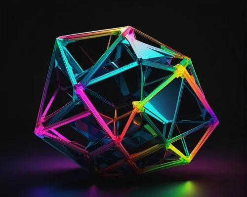 colorful, low polygen artistic desktop wallpaper, one single suspended polyhedron , multi-color, prefect render, sharp angles, dark background
,prism ball,magic cube,ball cube,hypercubes,polyhedron,ru