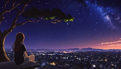 starry sky,the night sky,nightsky,night sky,skygazers,evernight,stargazing,starlight,tanabata,star sky,clear night,night stars,nouaimi,starlit,starclan,stargazer,falling star,nightscape,boogiepop,starbright,Illustration,Japanese style,Japanese Style 05