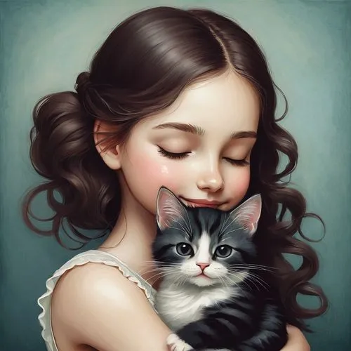 tenderness,romantic portrait,cat lovers,child portrait,kitten,little boy and girl,cat love,cute cat,domestic long-haired cat,little girl and mother,fantasy portrait,little cat,cat portrait,vintage boy and girl,cat with blue eyes,girl portrait,sweetness,kittens,little girl,kitty,Illustration,Abstract Fantasy,Abstract Fantasy 02