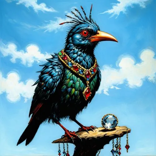 bird is carrying jewels,bird painting,high-wire artist,magpie,ornamental bird,aztec gull,blue parrot,blackbirds,coastal bird,perched bird,magpie lark,blue bird,ornithology,an ornamental bird,barbet,ex