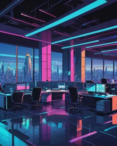 cybercity,cybertown,cyberscene,modern office,computer room,cyberworld,neon human resources,cyberpunk,cyberport,nightclub,boardroom,cybercafes,offices,mainframes,blur office background,megacorporation,clubcorp,groundfloor,futurist,the server room,Illustration,Japanese style,Japanese Style 06