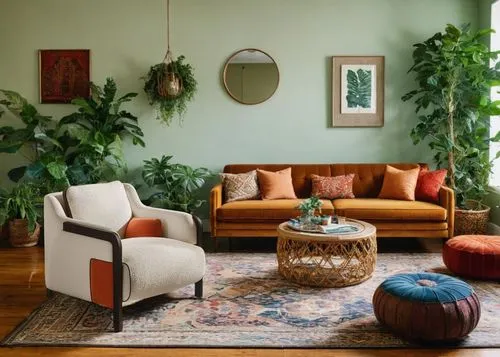 autumn decor,mid century modern,sitting room,interior decor,living room,mid century sofa,contemporary decor,decorative pumpkins,house plants,livingroom,persian norooz,chaise lounge,mid century,modern 