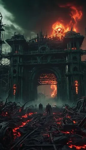 hellgate,undercity,imperialis,undermountain,destroyed city,door to hell,tartarus,dishonored,apocalyptic,firelands,darksiders,darklands,helghast,hall of the fallen,mordor,haunted cathedral,post-apocalyptic landscape,oddworld,industrial ruin,cosmodrome,Conceptual Art,Sci-Fi,Sci-Fi 09