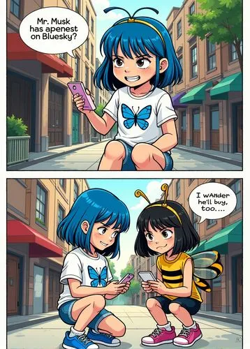 DO NOT MARK "X" ON THE BLUE BUTTERFLY, Mr MUSK!!,manami,nano,megatokyo,manhwa,lum,rumiko,Illustration,American Style,American Style 07