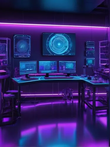 sci fi surgery room,ufo interior,computer room,uv,laboratory,the server room,neon cocktails,nightclub,ultraviolet,purple wallpaper,black light,lab,neon drinks,futuristic,3d background,game room,neon coffee,control center,3d render,cyber,Illustration,Paper based,Paper Based 04