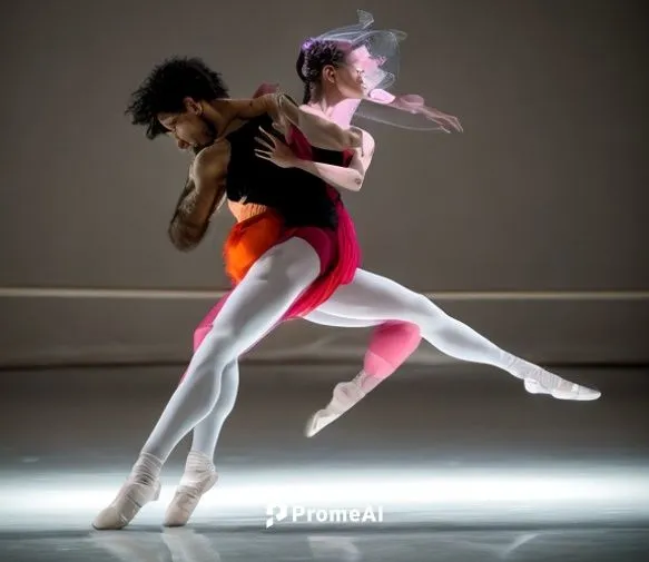 Bailarino e bailarina do Ballet Stagium na peça Memória e fluorescência. Um de encontro com o outro em direções opostas se abraçam ao se encontrarem num movimento com potência,ballet don quijote,dance