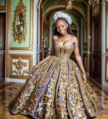 tiana,ball gown,nigeria woman,catherine's palace,rococo,quinceañera,cinderella,golden weddings,african american woman,girl in a historic way,quinceanera dresses,a princess,royalty,bridal dress,sanssouci,peterhof palace,beautiful african american women,bridal clothing,maria bayo,iulia hasdeu castle