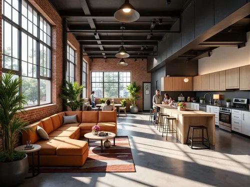 lofts,loft,modern kitchen interior,chefs kitchen,kitchen interior,contemporary decor,modern decor,modern kitchen,tile kitchen,penthouses,big kitchen,breakfast room,kitchen design,daylighting,modern office,home interior,interior design,an apartment,interior modern design,the coffee shop