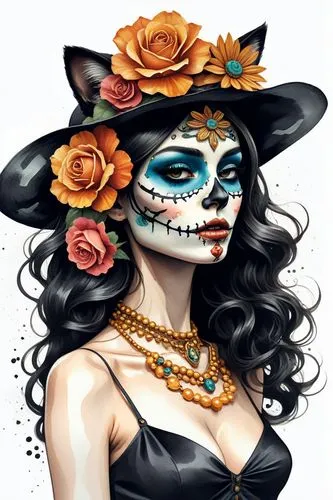 a woman with face paint painted by makeup artist amanda lee,la calavera catrina,la catrina,catrina calavera,dia de los muertos,calavera,calaverita sugar