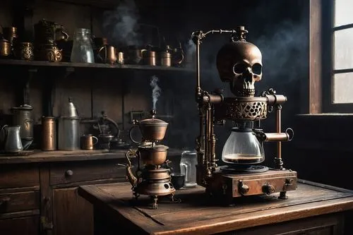 clockmaker,medieval hourglass,watchmaker,apothecary,scientific instrument,oil lamp,memento mori,potions,vanitas,candlemaker,conjure up,vintage skeleton,still life photography,kerosene lamp,bannack assay office,samovar,alchemy,coffee grinder,retro kerosene lamp,tinsmith,Illustration,Japanese style,Japanese Style 18